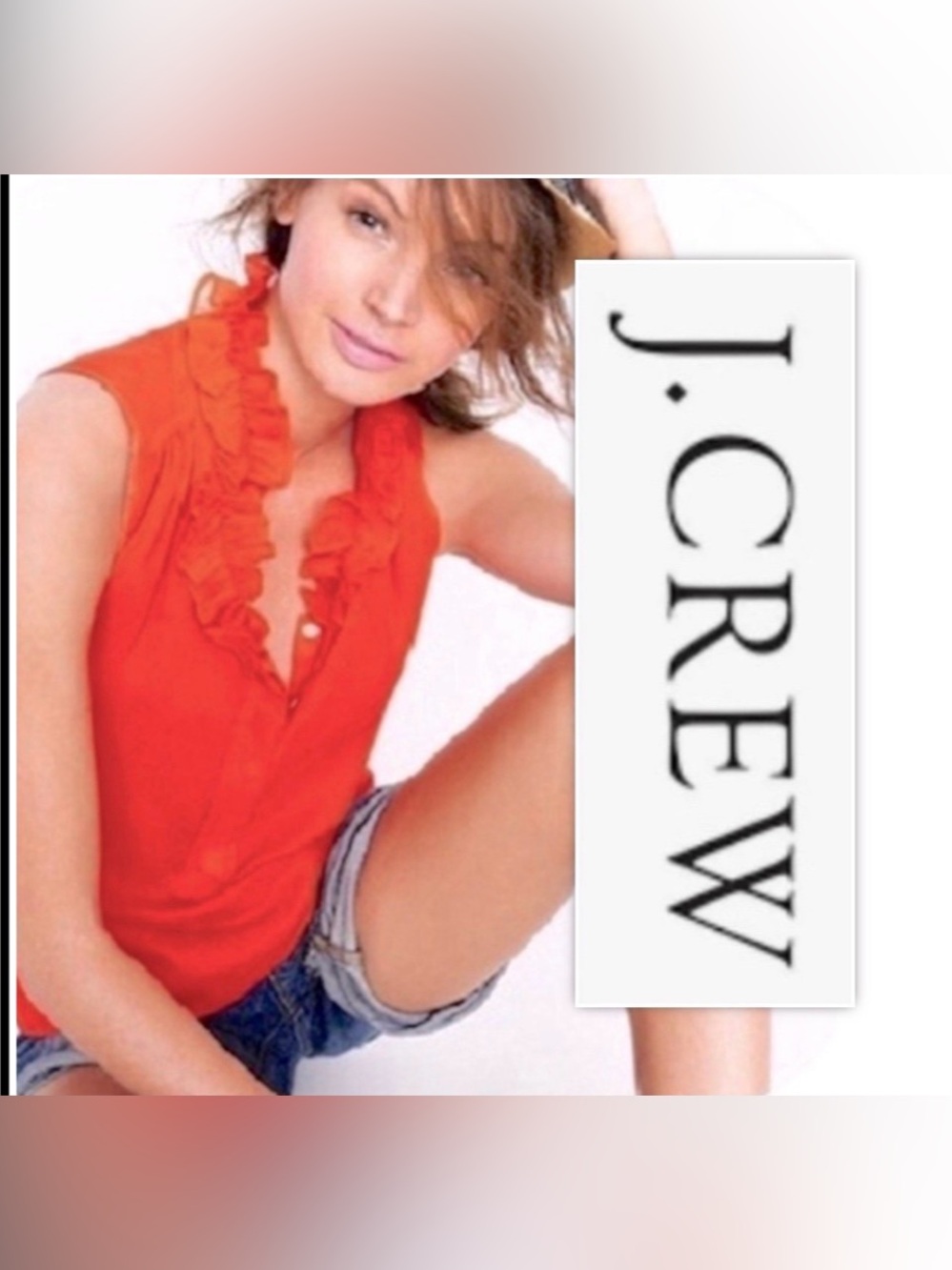 J. Crew orange 100% silk ruffled sleeveless blouse M